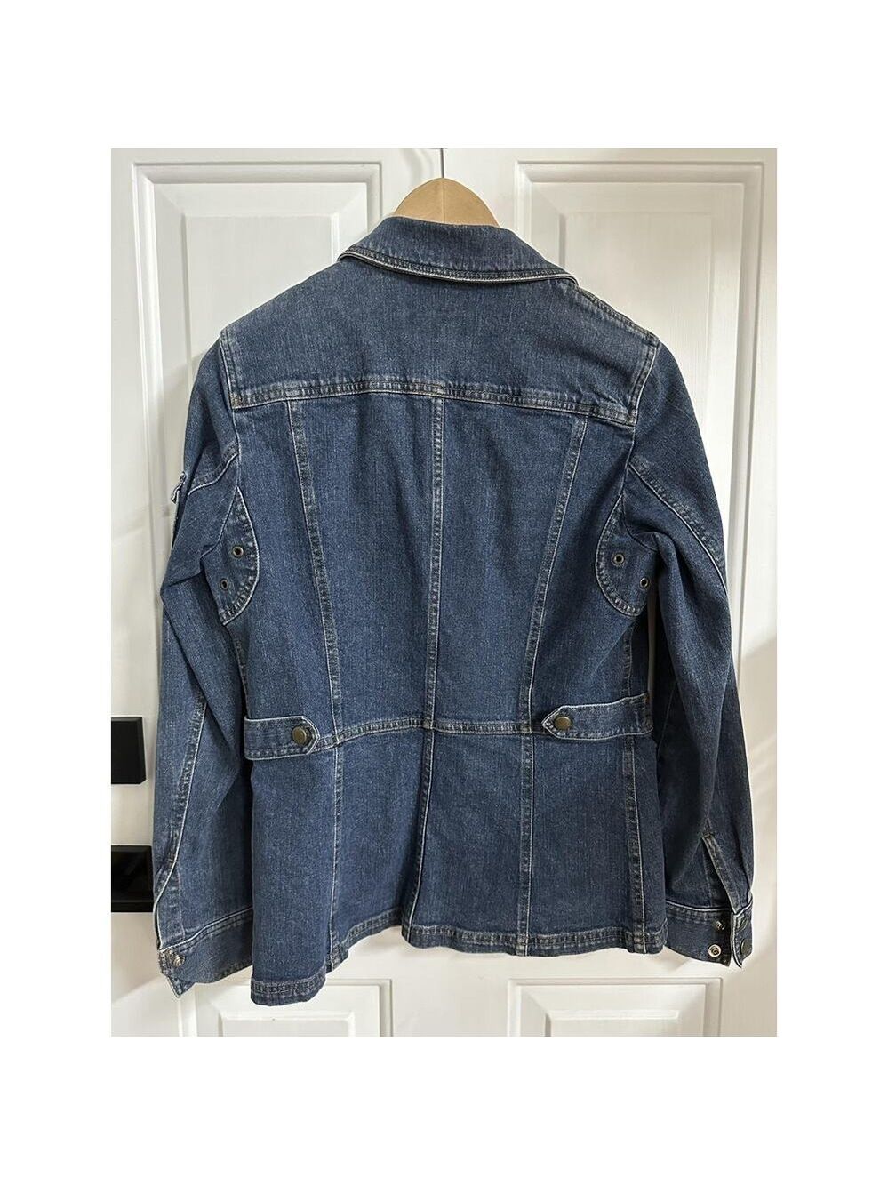 Jones New York Jacket vintage Womens S Denim Military Utility Full Zip Pockets - Picture 7 of 9